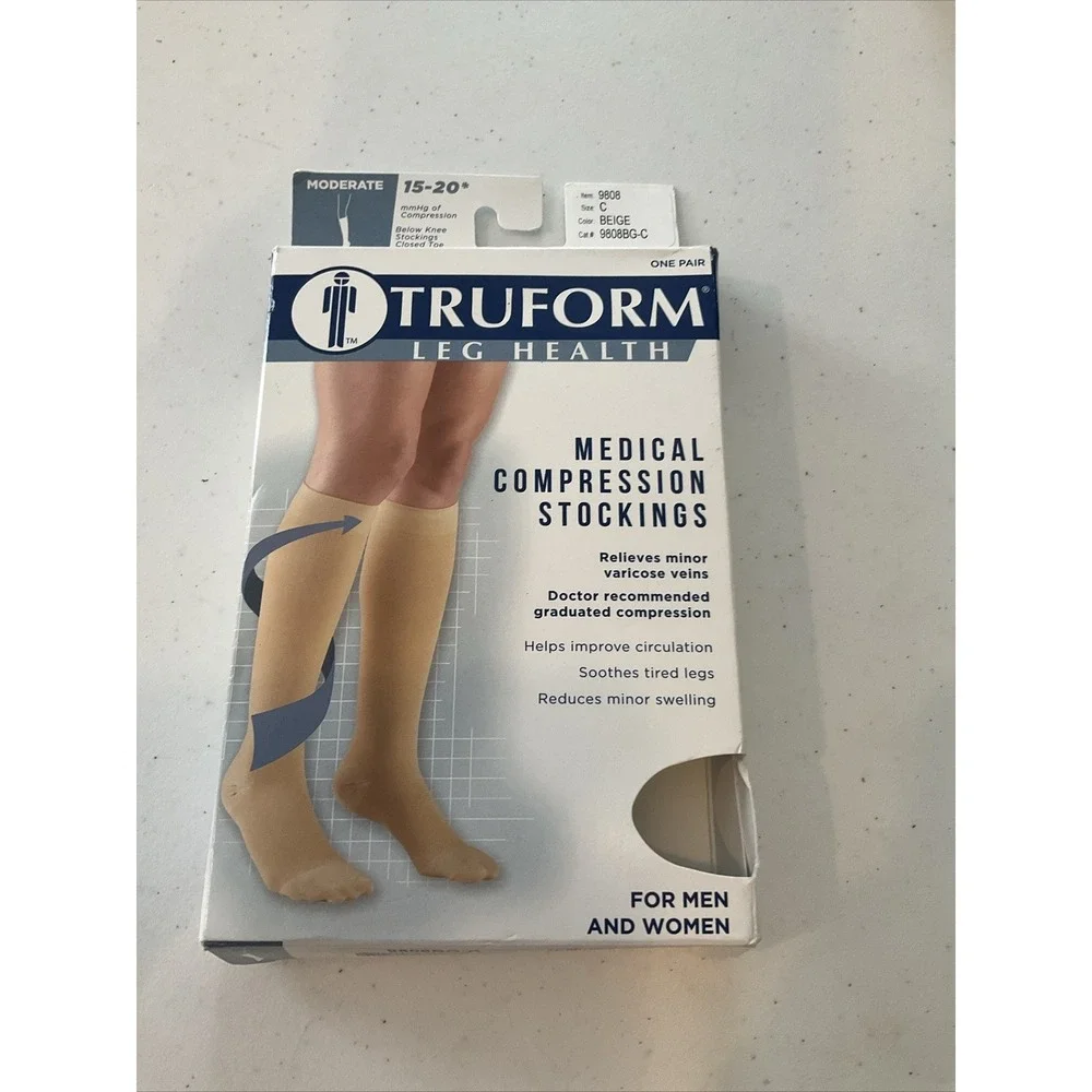 Compression‎ Stockings 15-20 Truform Below Knee Support  Sz C Beige 9808